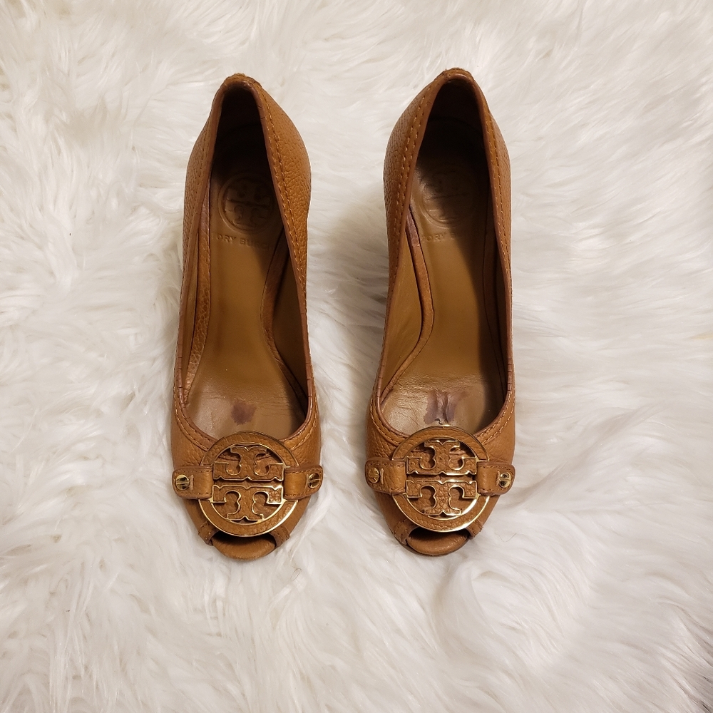 Tory BurchAmanda Open-Toe Logo Wedge Sz 5.5M